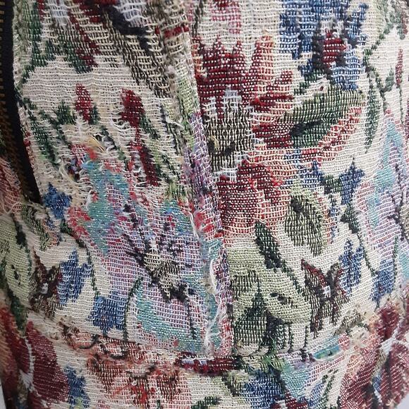 Free People Floral Tapestry Moto Jacket Zip Front Lined Cottage Grandma Bohemian - Picture 8 of 15